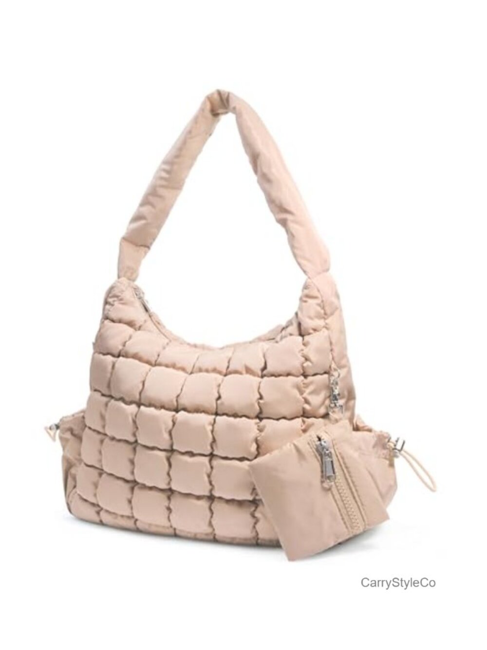 HOXIS Quilted Puffer Hobo Shoulder Bag Lightweight Polyester Purse with Keychain